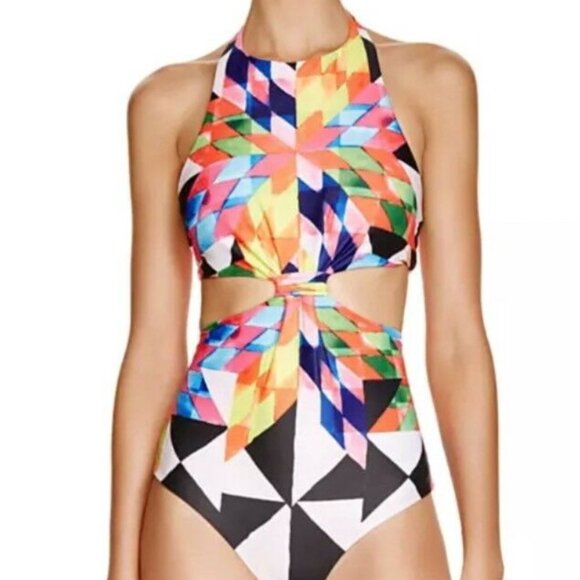 Mara Hoffman Fractals Knot Front One-Piece Swimsuit - L,  NWT - Picture 3 of 12